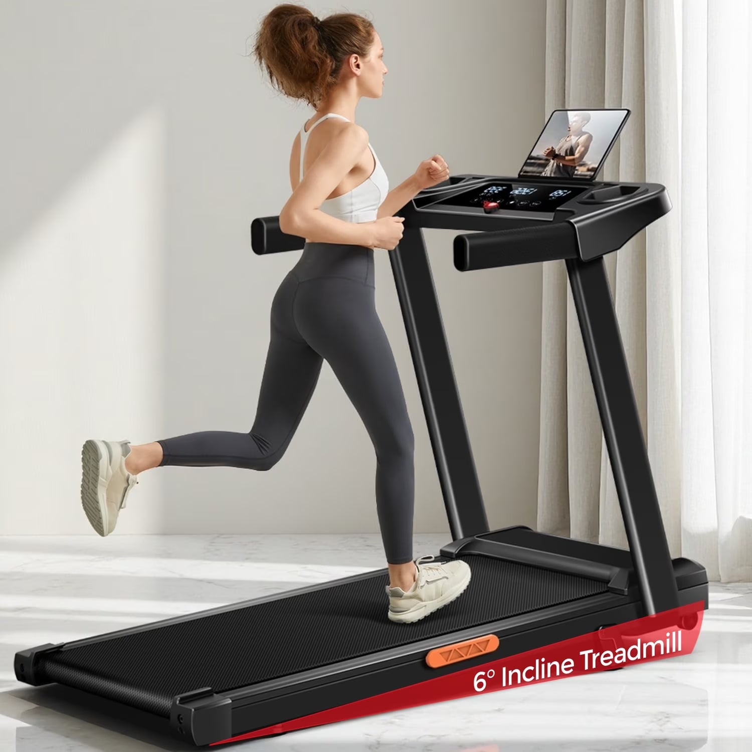 4-In-1 Treadmill with 10% Incline Workouts, Portable Treadmills for Home with Handle, Foldable Treadmills for Home and Office, 300 Lbs Weight Capacity, Three Touch Screen